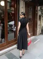 Crep Kumaş Düğmeli Kuşaklı Elbise - Görsel 3