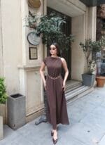Linda Kumaş Aksesuarlı ve Kemerli Elbise - Görsel 3