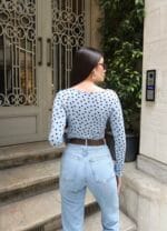 Puantiye Desenli Kayık Yaka Bluz - Görsel 4