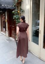 Crep Kumaş Düğmeli Kuşaklı Elbise - Görsel 6