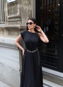 Linda Kumaş Aksesuarlı ve Kemerli Elbise - Görsel 15