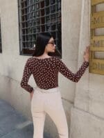 Puantiye Desenli Kayık Yaka Bluz - Görsel 8