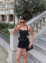 Poplin Kumaş Puantiyeli Boyundan Bağlamalı Bluz - Görsel 3