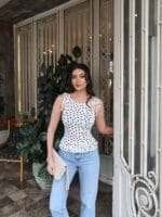 Puantiye Desenli Bağlamalı Bluz - Görsel 3