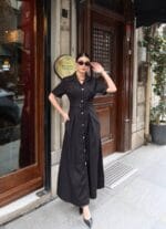 Poplin Kumaş Düğmeli Elbise - Görsel 5
