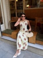 Poplin Kumaş Büyük Puantiye Desenli Uzun Elbise - Görsel 4