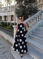 Poplin Kumaş Büyük Puantiye Desenli Uzun Elbise - Görsel 5
