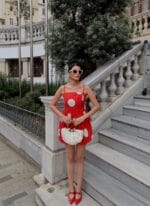 Poplin Kumaş Büyük Puantiye Balon Elbise - Görsel 24