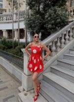 Poplin Kumaş Büyük Puantiye Balon Elbise - Görsel 25