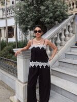 Dokuma Kırışık Kumaş Dantelli Bluz - Görsel 2