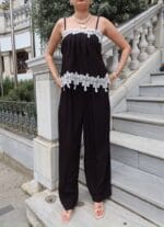Dokuma Kırışık Kumaş Dantelli Bluz - Görsel 3