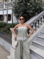 Dokuma Kırışık Kumaş Dantelli Bluz - Görsel 10