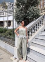 Dokuma Kırışık Kumaş Dantelli Bluz - Görsel 11