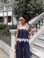 Dokuma Kırışık Kumaş Dantelli Bluz - Görsel 15