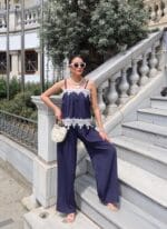Dokuma Kırışık Kumaş Dantelli Bluz - Görsel 17