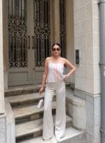 Çizgili Kumaş Astarlı Askılı Bluz - Görsel 2