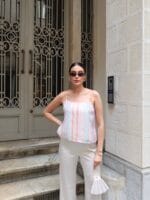 Çizgili Kumaş Astarlı Askılı Bluz - Görsel 4