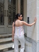 Çizgili Kumaş Astarlı Askılı Bluz - Görsel 7