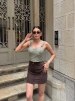 Kareli Kumaş Gloplu Crop - Görsel 11