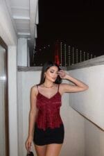 Leopar Desenli Saten Askılı Bluz - Görsel 9