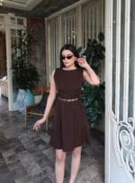 Double Kumaş Kemerli Elbise - Görsel 3