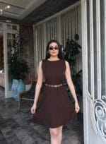 toptan double kumaş kemerli elbise