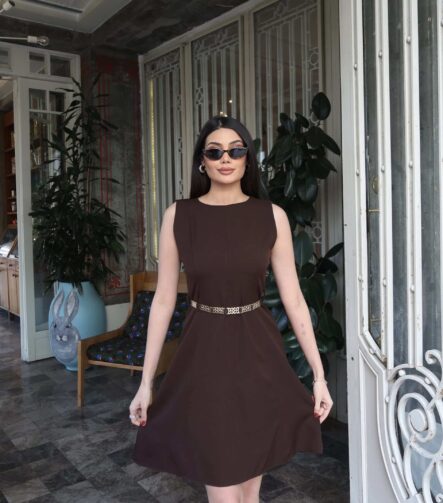 toptan double kumaş kemerli elbise