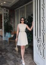 Double Kumaş Kemerli Elbise - Görsel 7