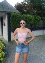 Puantiyeli Büzgülü Crop - Görsel 2