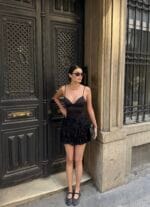 Tül Flok Baskı Mini Etek - Görsel 2