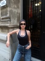Dalgıç Kumaş Pullu Boyundan Geçmeli Crop - Görsel 3