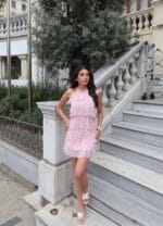 Puantiyeli Fırfırlı Mini Elbise - Görsel 3