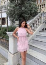 Puantiyeli Fırfırlı Mini Elbise - Görsel 4