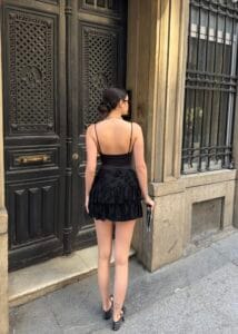 Tül Flok Baskı Mini Etek - Görsel 6