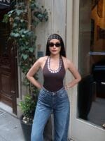 Dalgıç Kumaş Pullu Boyundan Geçmeli Crop - Görsel 6