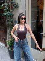 Dalgıç Kumaş Pullu Boyundan Geçmeli Crop - Görsel 8