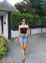 Puantiyeli Büzgülü Crop - Görsel 15