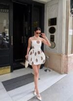 Poplin Kumaş Büyük Puantiye Balon Elbise - Görsel 9