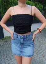 Puantiyeli Büzgülü Crop - Görsel 16