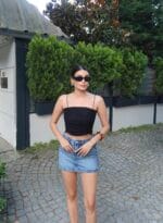 Puantiyeli Büzgülü Crop - Görsel 17