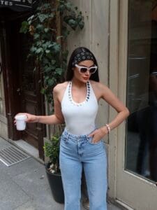 Dalgıç Kumaş Pullu Boyundan Geçmeli Crop - Görsel 11
