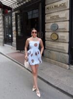 Poplin Kumaş Büyük Puantiye Balon Elbise - Görsel 15