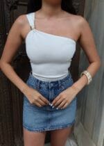 Ottoman Kumaş Tek Omuz Tokalı Crop - Görsel 10