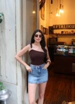 Ottoman Kumaş Tek Omuz Tokalı Crop - Görsel 21