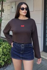 Çizgili Kumaş Nakışlı Bluz - Görsel 8