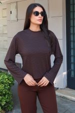 Çizgili Kumaş Basic Bluz - Görsel 5