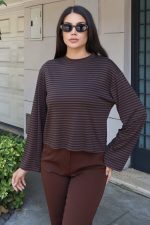 Çizgili Kumaş Basic Bluz - Görsel 6