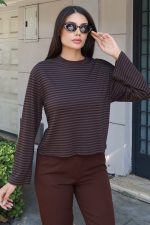 Çizgili Kumaş Basic Bluz - Görsel 7