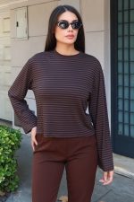 Çizgili Kumaş Basic Bluz - Görsel 8