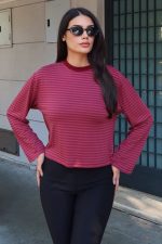 Çizgili Kumaş Basic Bluz - Görsel 11